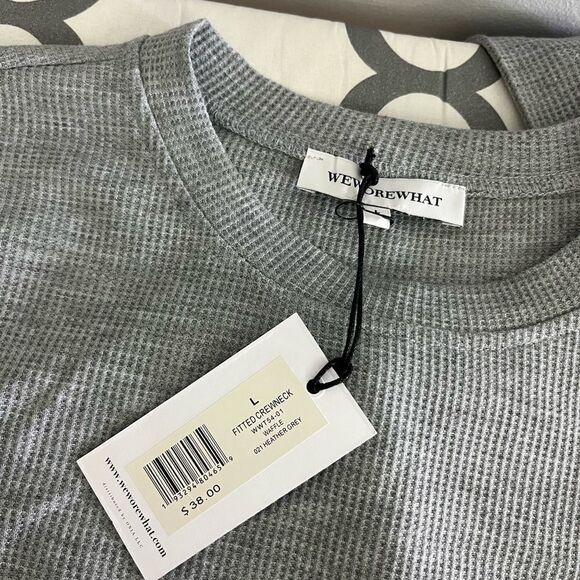 WeWoreWhat fitted crewneck waffle top NWT Size L - Picture 5 of 8
